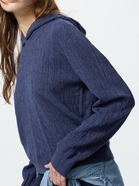 Uniqlo Washable Knit Cable Hoodie Navy